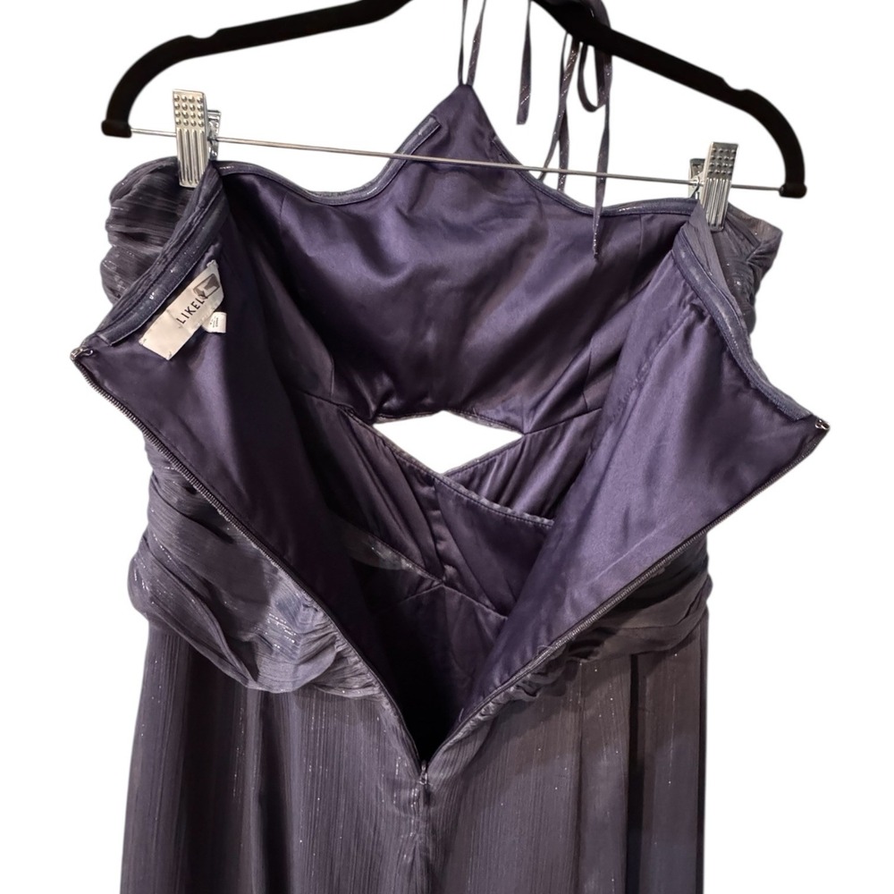 Likely Runa Gown Halter Maxi Size 10 Slate Blue Metallic Shimmer Chiffon (B) - Picture 9 of 12